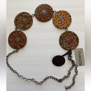 Chicos Winslow Slouch Belt Women Leather Disk Link Chain Boho Western Waist M/L